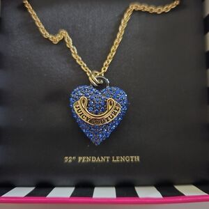 Juicy Couture Gold Chain Necklace with Blue Crystal Heart Pendant